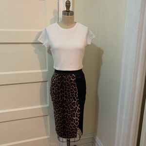 Leopard Print and Black Colorblocked Pencil Skirt